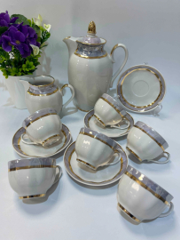 Кофейный сервиз для 6 персон. Дулевский ФЗ 1976-86гг. Фарфор с перламутром, позолотой. Цена за 12пр. Картинка 1